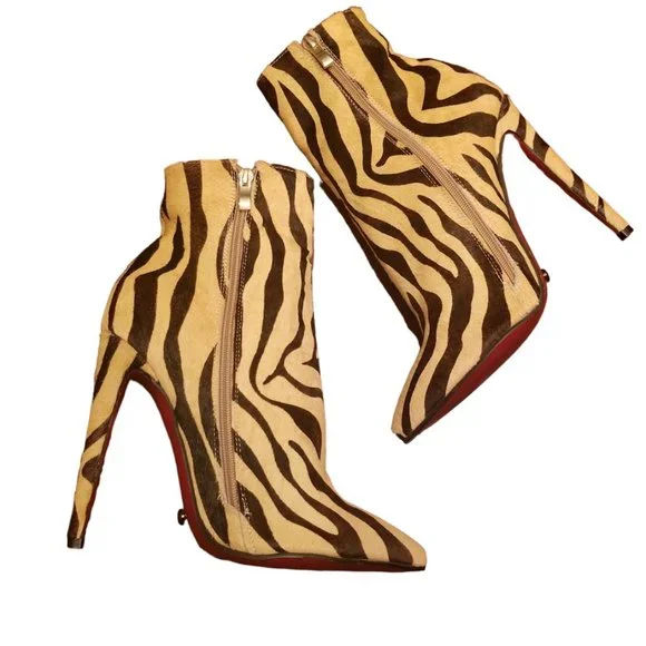 EUC | Women | Stiletto Ankle Booties | Zebra Animal Print | Calf Hair | Size: 10 - Picture 5 of 16